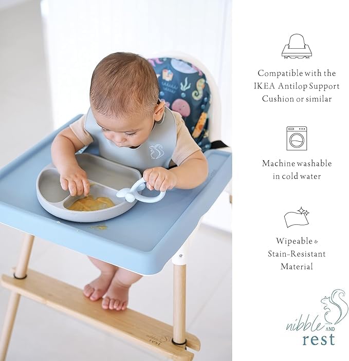 Image of Nibble and Rest Highchair Cushion Cover for Inflatable Cushion, Compatible for IKEA Antilop Highchair,Accessories Stain-Proof and Wipeable Cushion Cover (Cushion NOT Included)(Sage Savannah)