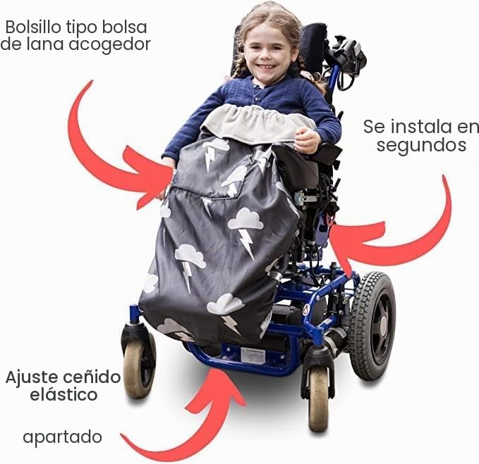 Bundlebean Funda acogedora para silla de ruedas infantil - Nailon impermeable con forro polar, bolsa frontal para calentar las manos, correas ajustables - Ajuste universal para silla de ruedas y