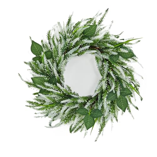 Garvee 20 Inch Lavender Wreath for Front Door, Artificial Greenery Wreath for Outdoor Porch & Window Decor, All Season Farmhouse Wall Hanging for Spring Summer Fall Holiday Home Decor White