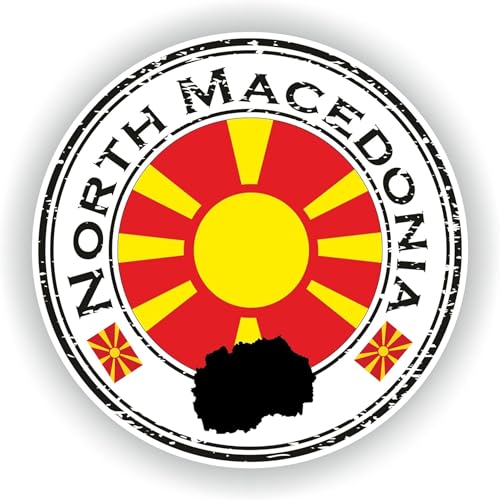 North Macedonia Flag Vinyl Sticker 6 Inch Round Waterproof Decal for Car Laptop Wall Door Window Country Pride Sticker