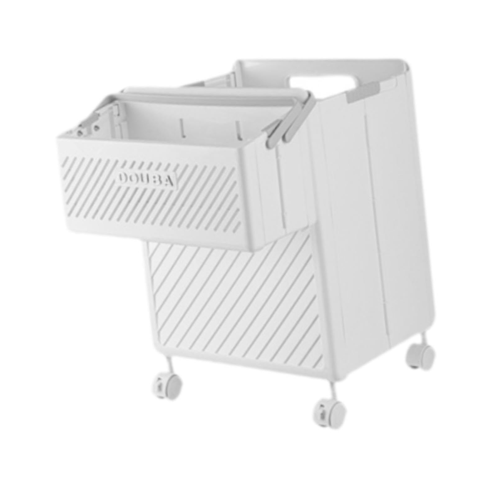 Portable Laundry Cart with Wheels and Foldable Design for Clothes Storage, White