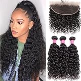 Water Wave Bundles with Frontal (16 18 20+16) Ear to Ear Lace Frontal Closure with Bundles Brazilian...