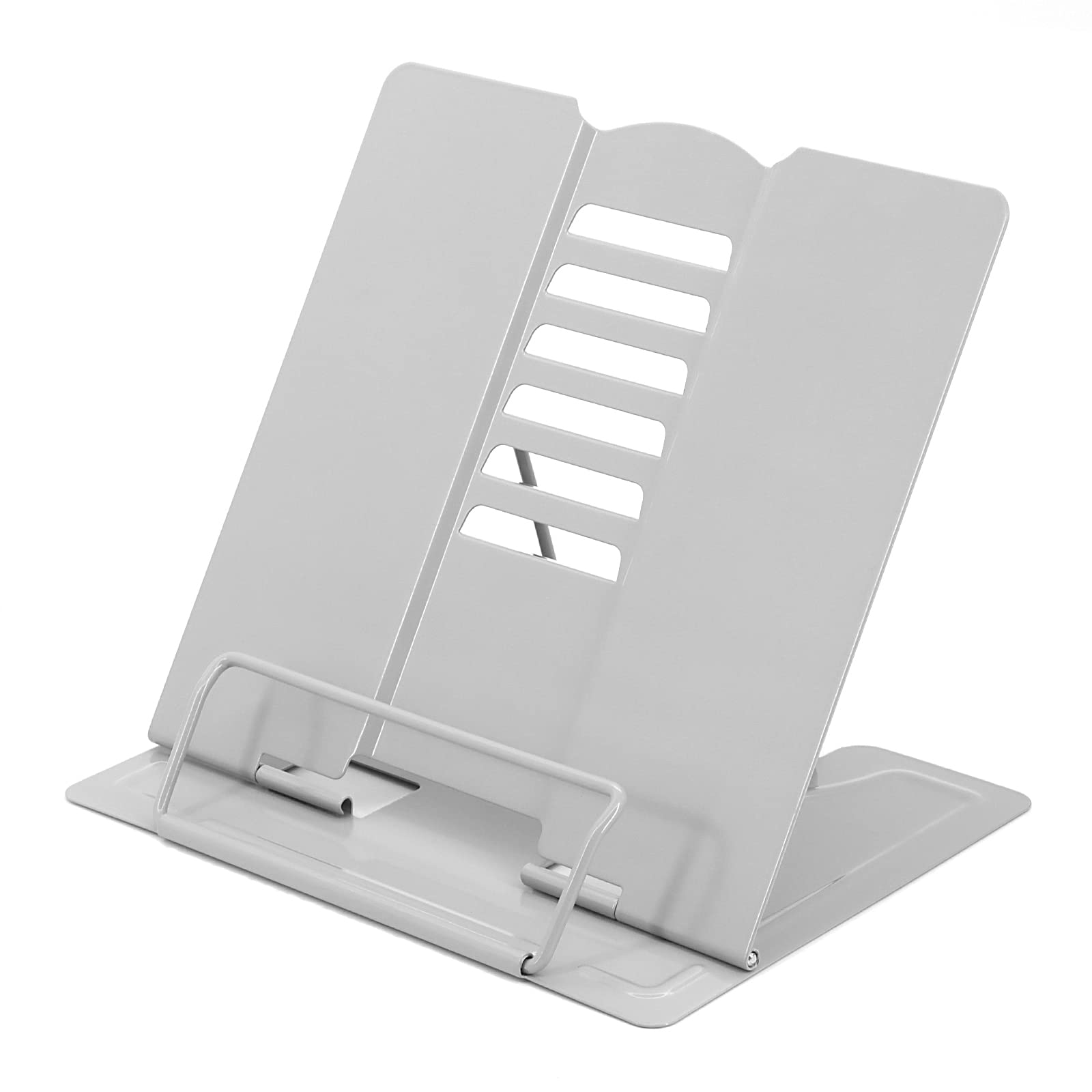 SONNLYH Metal Book Stand for Reading, Adjustable Cookbook Documents Stand and Textbook Holder for Desk, Perfect for School Kitchen Counter Office（Grey）