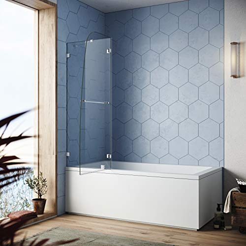 Sunny Shower Td2 Bathtub Door Frameless Hinged Tub Door 5/16" Glass Panel, Chrome Finish, 48" W X 58" H, Support Bar Included #TOP1