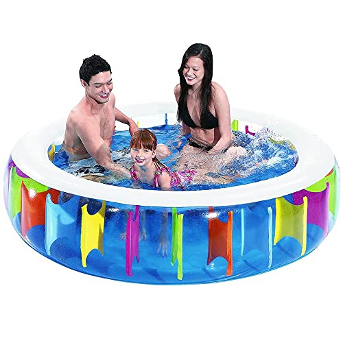 Bakaji Piscina Gonfiabile Fuoriterra Rotonda Family in PVC Multicolore Diametro 190cm Altezza 50cm da Esterno Giardino Capacità 577 Litri