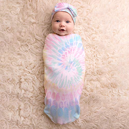 Image of Itzy Ritzy Cocoon & Hat Swaddle Set - Swaddle for Newborns Includes Name Announcement Card & Jersey Knit Cocoon & Hat Set, Perfect for Newborn Photography - for 0 to 3 Months (Rainbow Swirl Tie Dye)