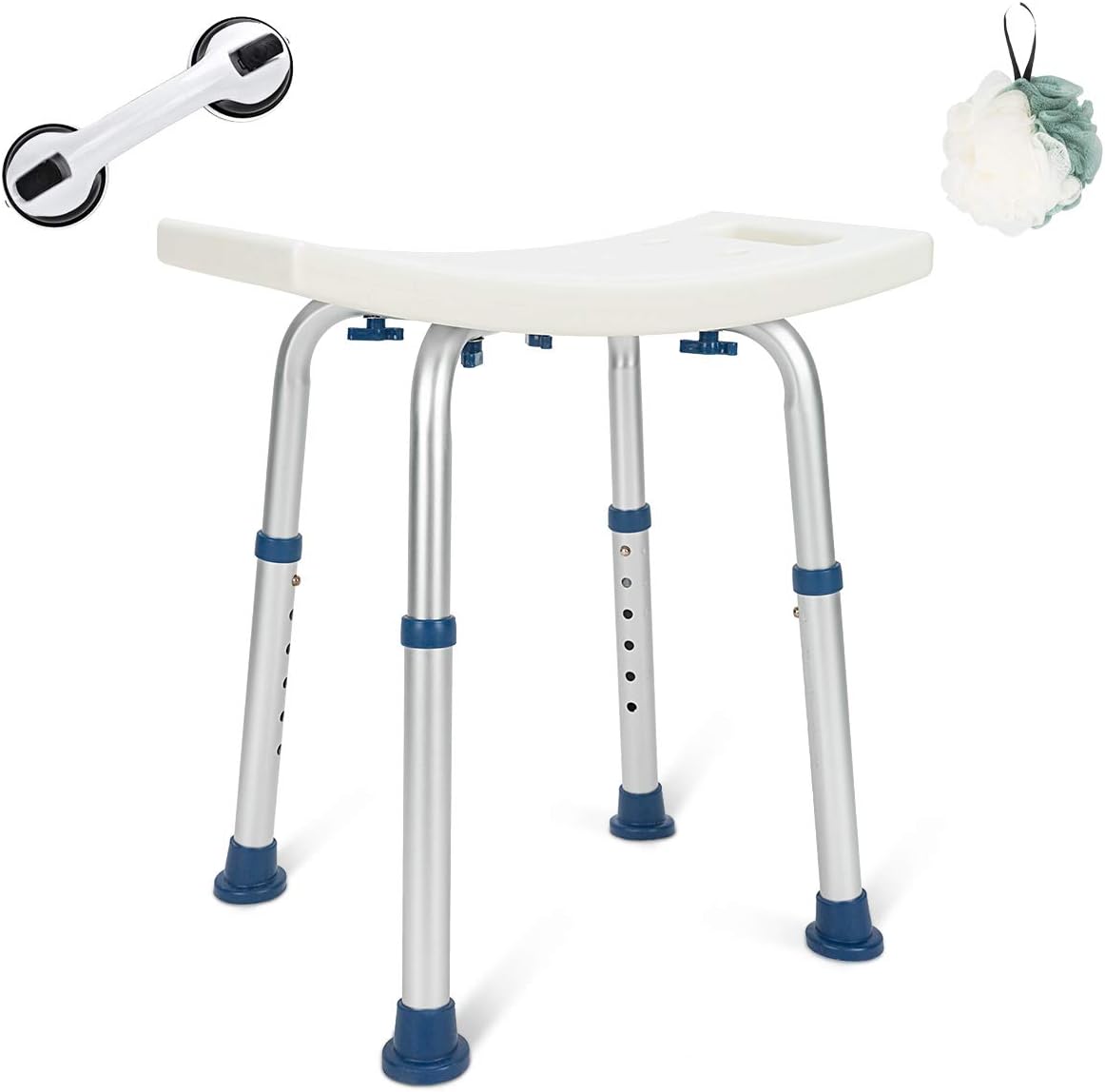 GreenChief Shower Chair 140kg, Adjustable Bath Seat with Free Bathroom Grab Bar - Medical Tool Free Heavy Duty Shower Bench Bathtub Stool Seat for Elderly, Senior, Handicap & Disabled