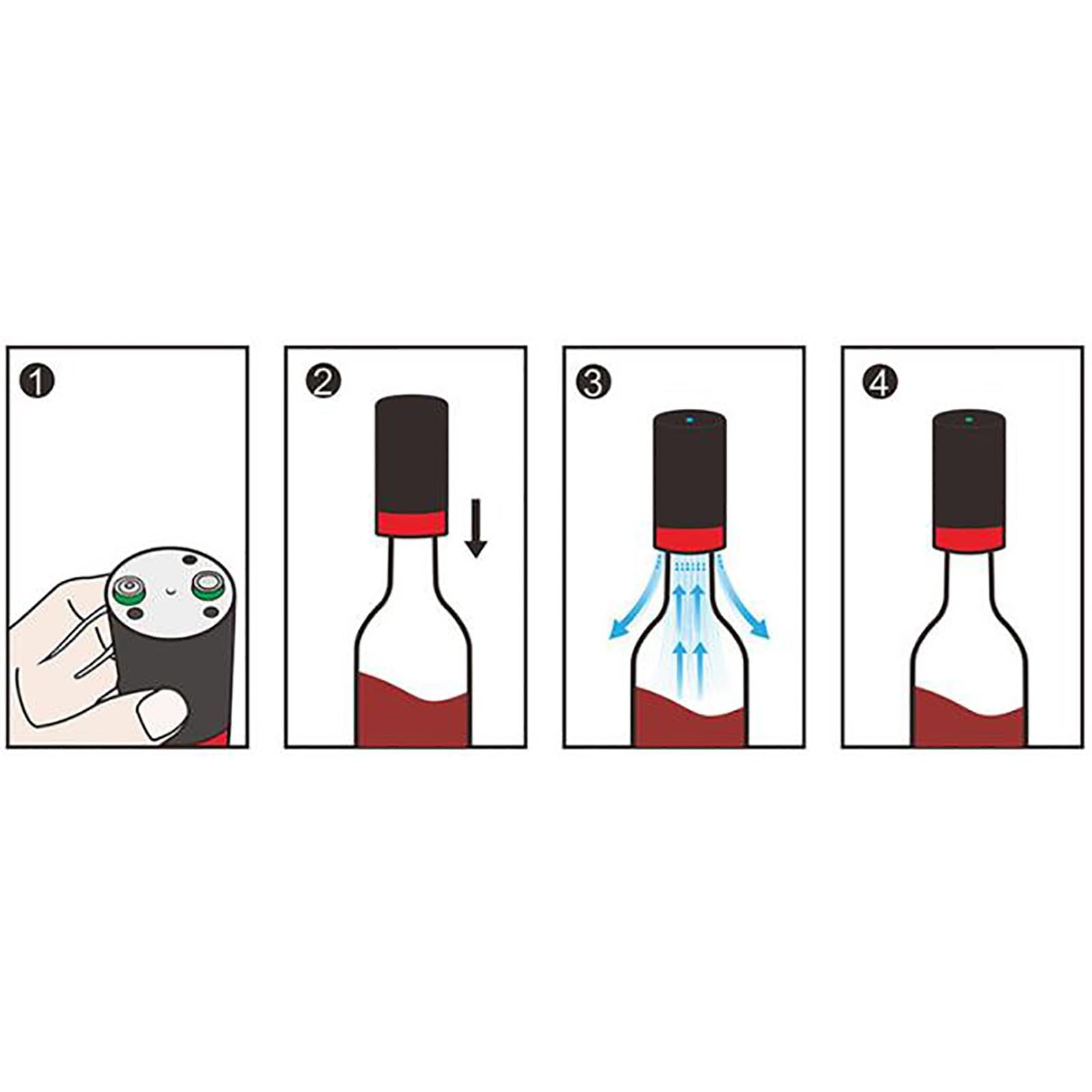 Tapones de Vino de Metal Tapón eléctrico de Vino al vacío Acero Inoxidable, Sello for Botella Blanco UVA para Uso Diario(Rouge)