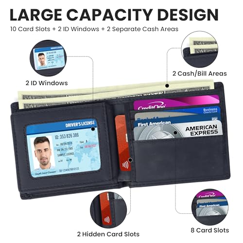 Leather Wallet for Men, Genuine Leather RFID Blocking Bifold Wallet, Minimalist Slim Design, Stylish and Secure Credit Card Holder (Black)3