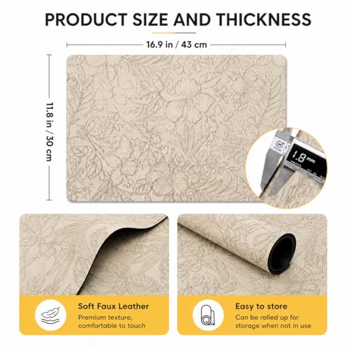 Image of Yelona Premium Faux Leather Placemat Set of 4 | Printed Floral Design, Waterproof & Heat Resistant Table Mat | Non-Slip, Washable for Dining, Kitchen & Home Decor (Beige, 43 x 30 cm)