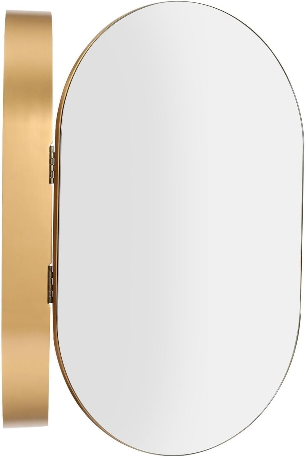 Wall Mount Oval Bathroom Mirror Cabinet with Solid Wood Frame Storage for Home(Gold)