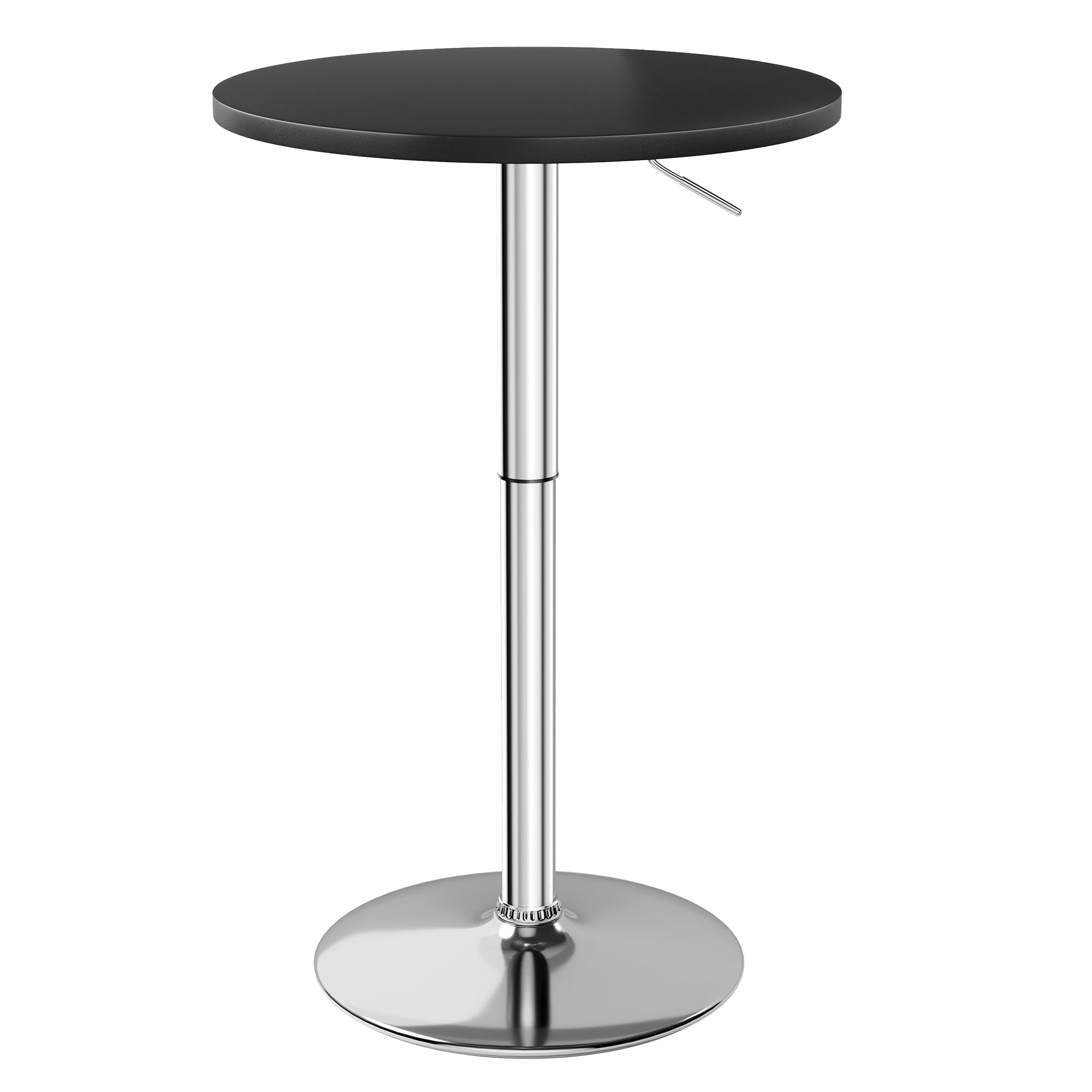 Furmax Bistro Pub Table Height Adjustable Round Bar Table 27.4-36 Inches, 360°Swivel Cocktail Table for Dining Room, Party, Café (1, Black-Silver)