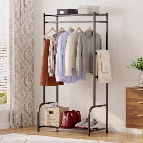Image of Lukzer Metal Cloth Stand with Bottom Shelf | Freestanding Garment Stand for Hanging Clothes, Towels & Shoes | DIY Storage Organizer Rack for Bedroom, Laundry, Balcony & Entryway (Black /80x150x43 cm)
