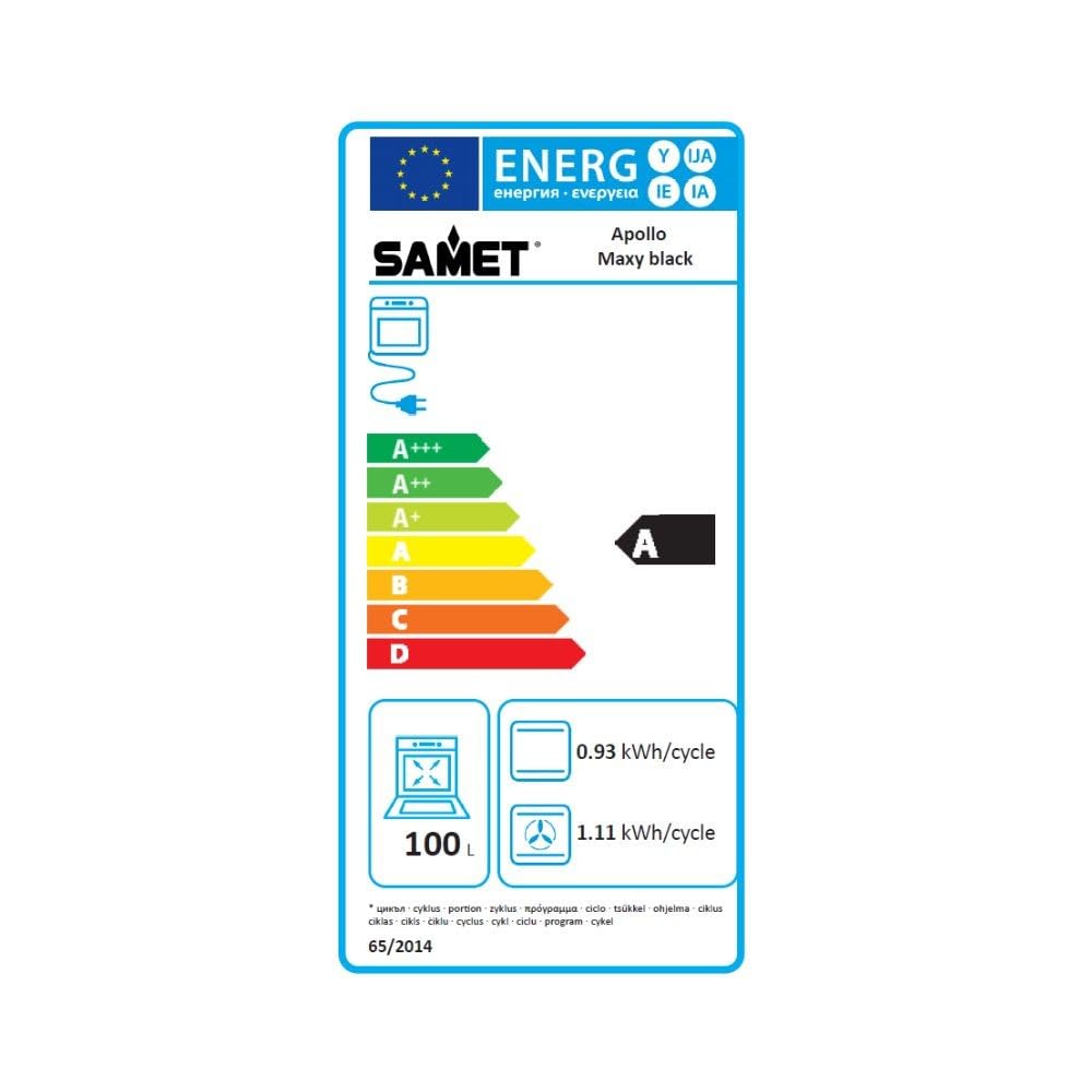 Samet, Forno da Incasso Ventilato 90 cm Apollo Nero, Maxi Forno Multifunzione 100 Litri Classe A, con Doppia Ventola, Doppia Lampada e Timer Meccanico, 89,5x57x59,5 cm