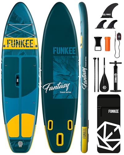 FUNKEE 11’×34'×6' Extra Wide Inflatable Stand Up Paddle Board, Sup Board with Removable Fins,...