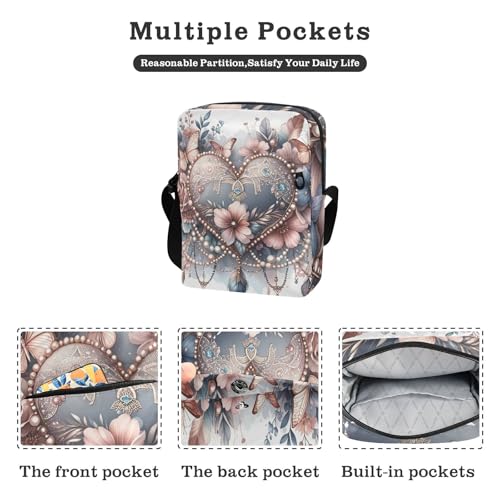 Blue Pink Baroque Butterfly Heart messenger bags mens crossbody Womens Purse Cross Body Adjustable Strap for Travel outdoor sports2