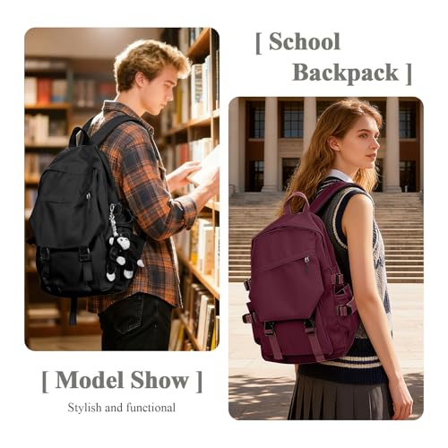 Image of coowoz Lightweight School Bag Casual Daypack College Laptop Backpack for Men Women Water Resistant Travel Rucksack for Sports High School Middle Bookbag for girls(Red)