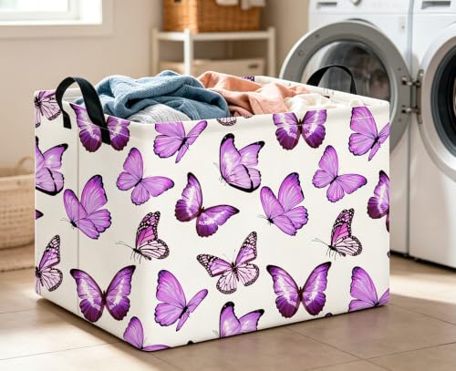 Image of CLOCOR Rectangular Storage Basket,Collapsible Storage Bin,Gift Basket(Deeppurple Butterfly)