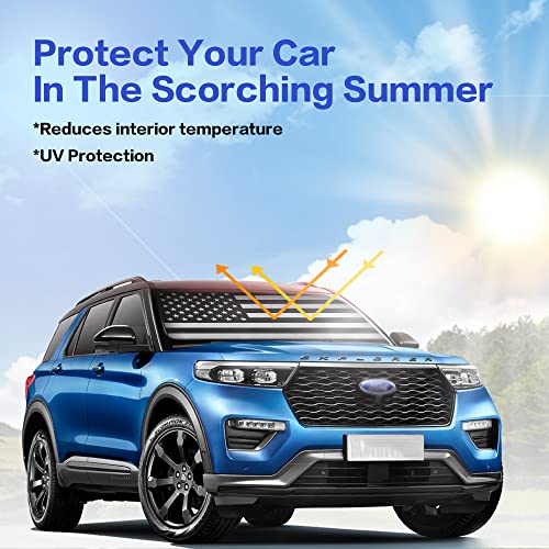 Banseko Car Windshield Sunshade, Auto Heat Shield Reflector Cover,American Flag Usa Patriotic Design Windshield Shade,Foldable Sunlight Blocker Reflective Sun Visor (Medium64 X33.5) #TOP2