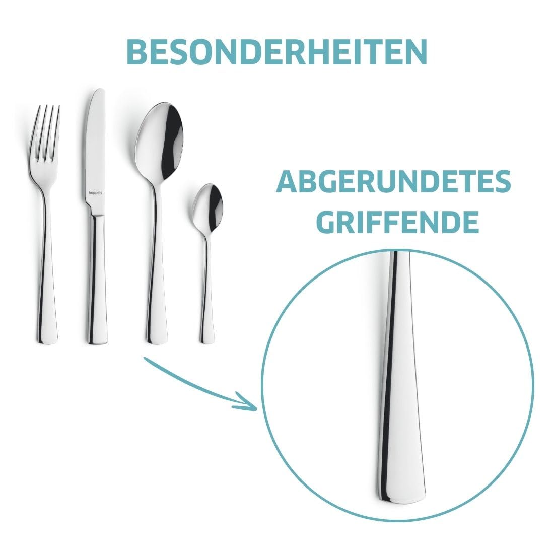 Kuppels Besteck-Set FLAIR 24-teilig, 18/10 Edelstahl hochglanzpoliert | Wellenschliff-Messer, spülmaschinengeeignet, rostfrei und mit harmonisch gerundetem, elegantem Design