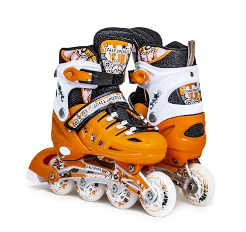 Scale Sports Patines de Ruedas Ajustables con Ruedas iluminadas para niños y Adultos   Patines en línea para niños (Naranja, (EU 30 33) S)