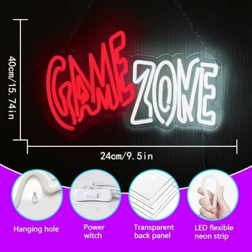 Image of Game Zone Neon Sign, LED Gamer Sign Light for Wall Decor, Gaming Neon Sign for Boy Teen Room Wall Decor, USB Powered Game Room Neon Light for Gamer Boys Teens Men Friends Gift