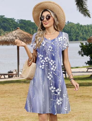 Image of Zeagoo Womens Summer A-Line Dress with Pockets Mini Short Sleeve Dresses Flowy Beach Swing Dress 2026 Vacation Travel