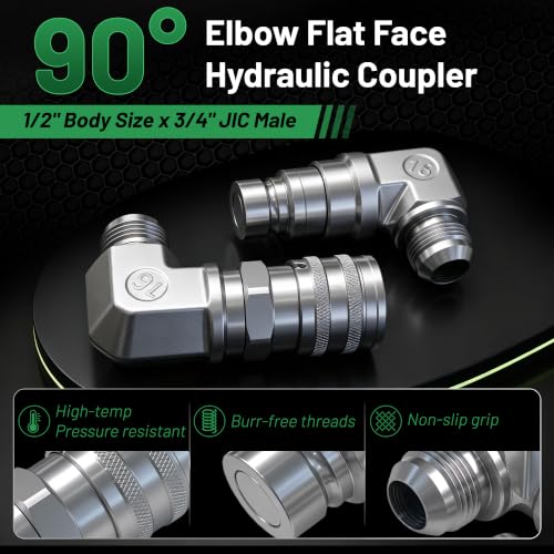 Image of Flat Face 90Skid Steer Hydraulic Quick Coupler,3 /4 inchJIC x 1 /2 inchBody Male