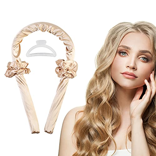 Marvelent Tik Tok Heatless Hair Curlers For Long Hair, w/Starter Kit 4pcs, No Heat Silk Curls Headband, Soft Foam Hair Rollers, 4 colors, Natural curly hair, for Sleep in Overnightï¼ˆGoldï¼‰
