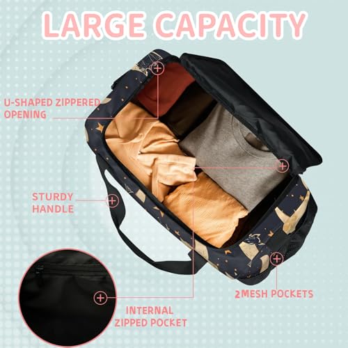 Stars Moon Bats Travel Duffle Bag - Waterproof weekend luggage bag, men's sports and fitness bag, delivery hospital storage bag, overnight luggage bag with pull rod cover4