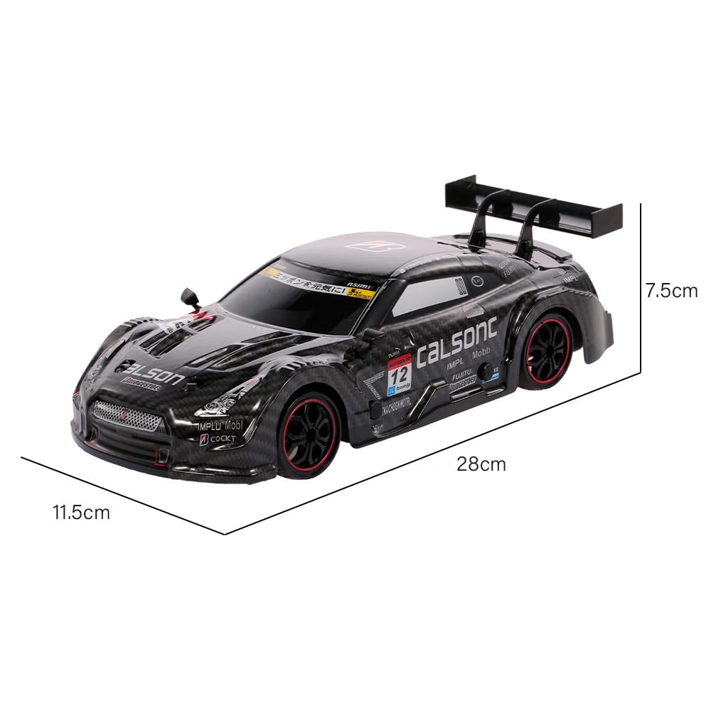 Auto telecomandata 40 km/h RC Auto Drift 1/14 4WD 2,4 GHz 30 minuti di divertimento RTR velocità continua luci LED sostituibili pneumatici da corsa per bambini neri 2 batterie