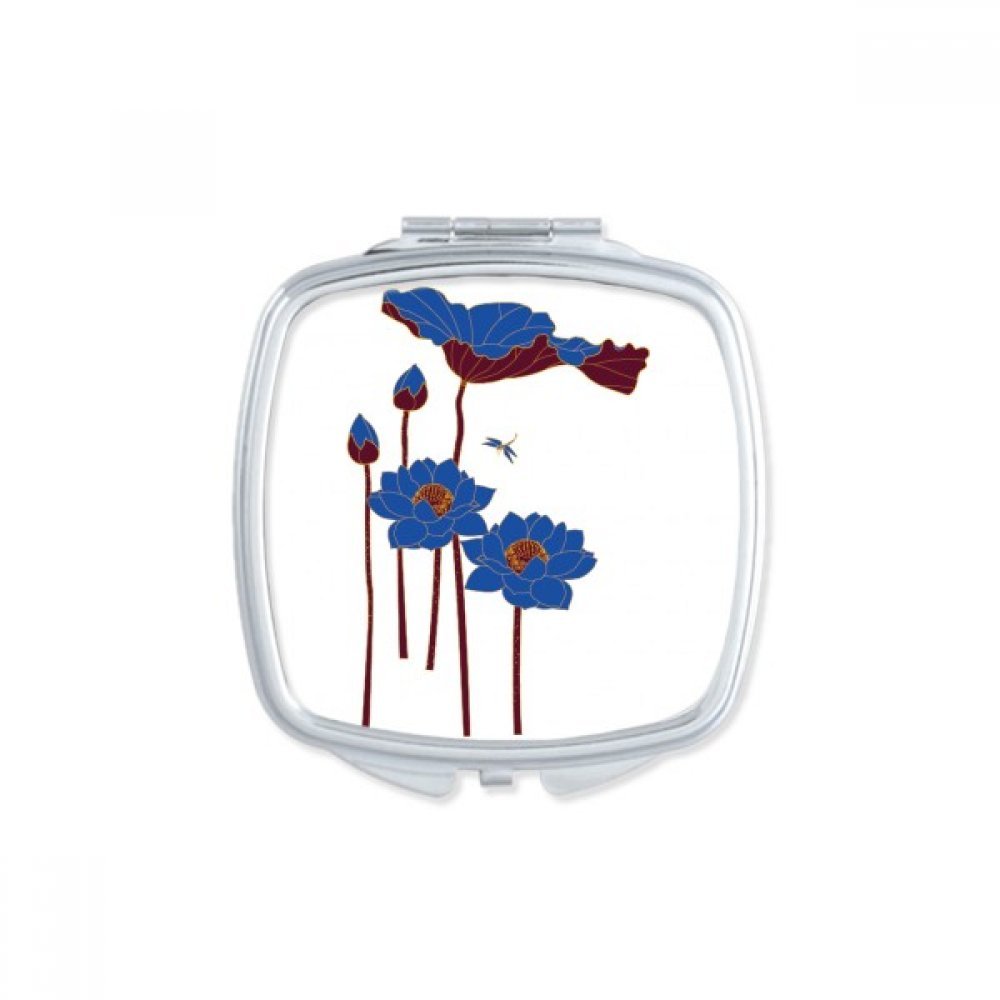 Miroir de poche fleur de lotus bleu pour retouches maquillage au bureau