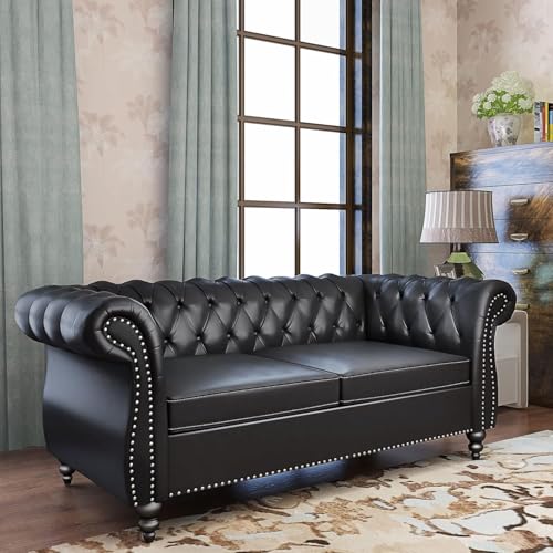 Image of WOODEN WORLD Modern & Classic Leather Sofa Set - Luxurious Comfort, Stylish Design, and Durable Build (Black, 3+2+1 Seater)