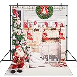 WENMER 5x7ft Fireplace Christmas Backdrop White Brick Photography Backdrops Santa Claus Xmas Tree...