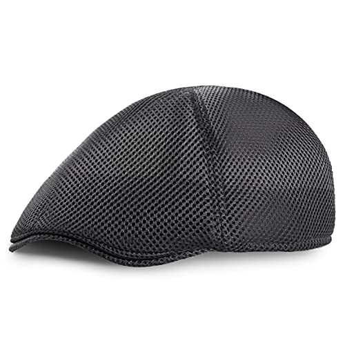 BABEYOND Men's Mesh Flat Cap Breathable Summer Newsboy Hat Beret Cabbie Ivy Hat Gatsby Newsboy Hat for Driving Hunting Darkgray
