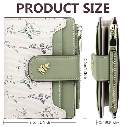 Image of Farcauo Womens Wallet with RFID Blocking Cute Small Wallets for Women Thin Green Women's Wallet Kawaii Flower Card Wallets for Women Ladies