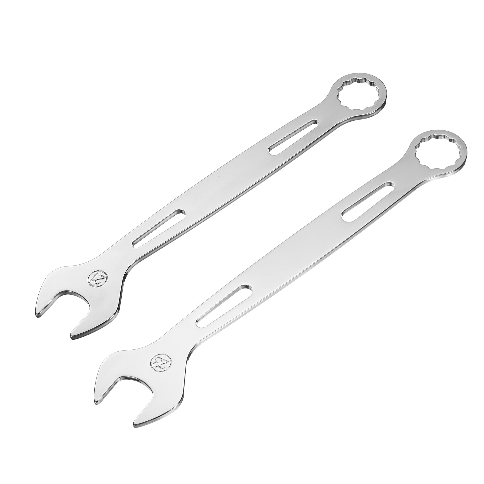 sourcing map 2Pcs Combination Wrench 21mm/23mm Metric Super Thin 12-Point Box and Open End Chrome Vanadium Steel Double Ended Spanner Tool for Automotive Furniture Machinery DIY Repair, Silver