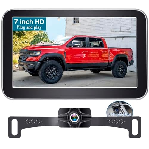Backup Camera 7-Inch Monitor Truck: 2K USB Plug-Play Easy Set up No Glare-Led Lights Car Rear View Camera Clear Night Vision Reverse Camera DIY Parking Line – AMTIFO A23