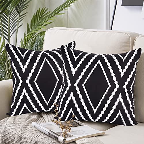 4 Pack Throw Pillow Covers 18X18 Inch,Outdoor Black Waterproof Boho Garden Patio Decorative Pillow Cover Geometric Outdoor Polyester Pillowcase For Outdoor Furniture,Sofa Couch Bed Chair Garden #TOP1