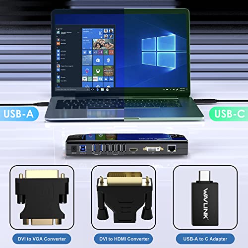 Image of Docking Station Dual Monitor, WAVLINK 13-in-1 USB C Docking Station for M1 /M2 Mac, Windows, Thunderbolt 3&4, USB4 (Dual Video: HDMI and DVI /VGA /HDMI, Gigabit Ethernet, Audio, Mic, 6 USB Ports)