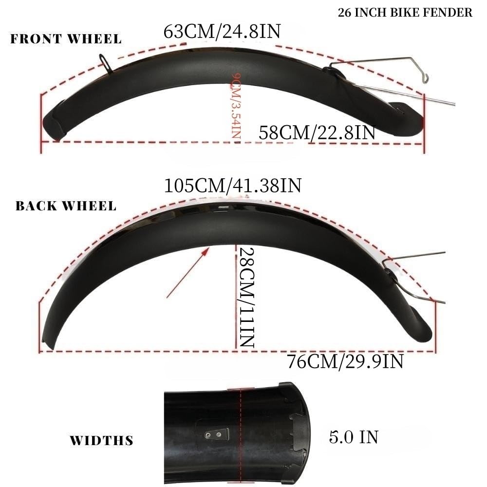 Fat Bike Schutzblech-Set für vorne und hinten, für Fat Tire Bike Wings, vollständige Abdeckung, Set für 66 x 12,7 cm breite Reifen