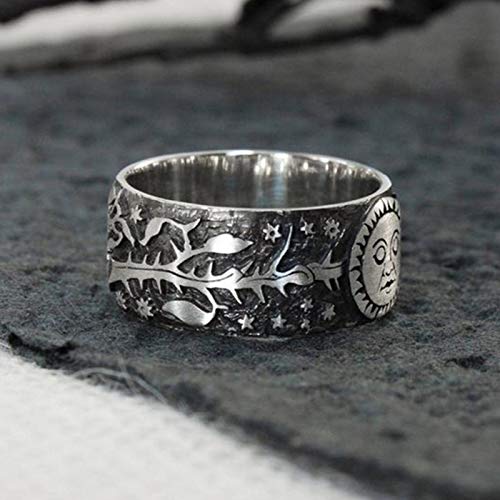 Gothic Moon Sun Star Couple Ring Vintage Retro Carved Antique Leaves Pattern Jewelry For Women Men Valentines Day Gift-Sun7 #TOP3