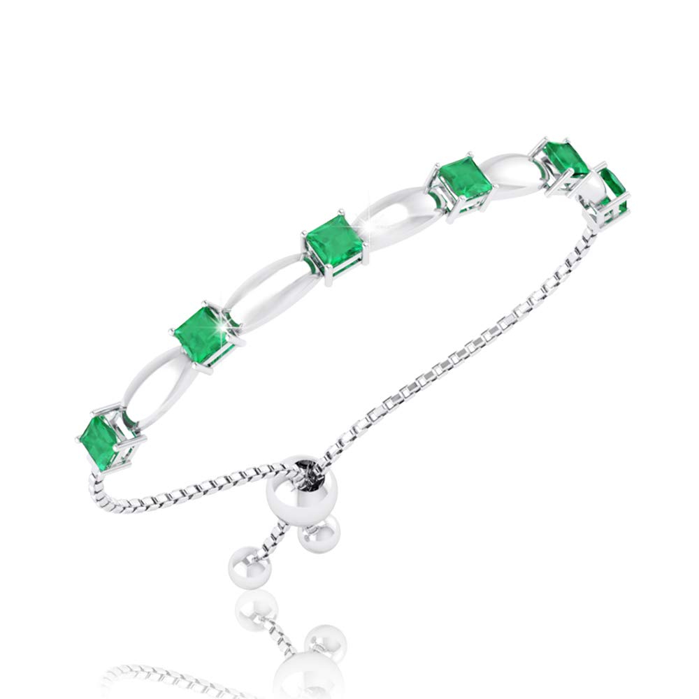 Belinda JewelzFine Bracelet Tennis Style Pull String Birthstone Jewelry Gift for Women 925 Sterling Silver Square Sparkling Bolo Gemstone Jewelry Adjustable Bracelets