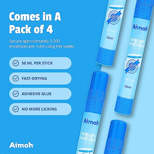 Envelope Moistener with Adhesive, Fast-Drying, Envelope Sealer, Stamp and Letter Glue licker, Ideal for envelopes, Stamps, Letters - 4 Pack (13454)