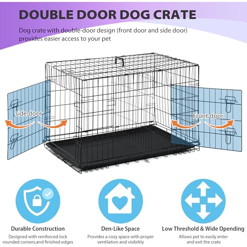 Image of BestPet | Dog Crate | 30 inch | Black | Foldable Metal Kennel with Double Doors