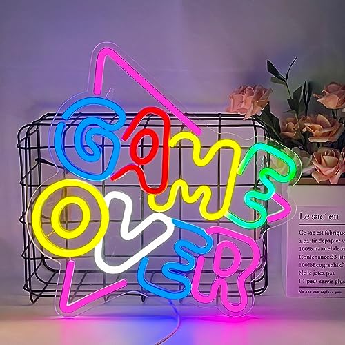 UExnkj-Y Game Over Neon Sign Game Zone Neon Light USB powered LED neon with switch, suitable for game room club, party