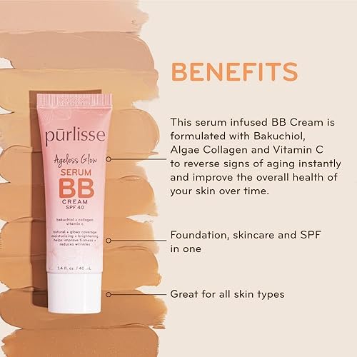 Miniatura 3 de Purlisse Ageless Glow Serum BB Cream SPF 40 cobertura limpia y libre de crueldad completa e impecable hidrata con colágeno dorado medio 14 onzas
