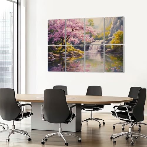 8 Pack Paneles Acústicos de Arte Absorbentes de Sonido Color Rosado con Diseño de Árbol Cerezo y Roca 48"x32" miniatura 7