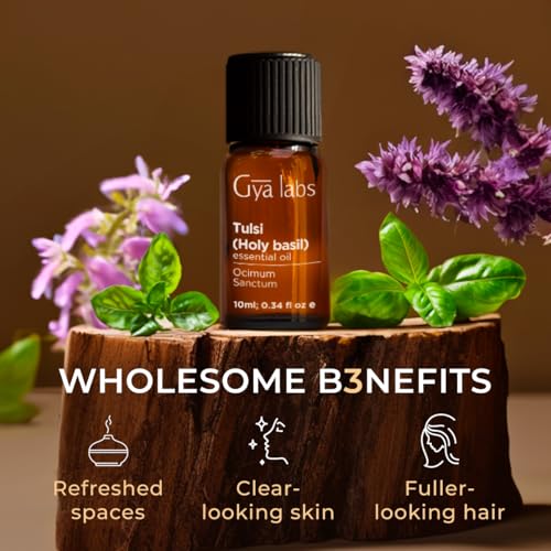 Image of 100% Pure Holy Basil (Tulsi) Essential Oil - 0.34 Fl Oz - Holy Basil (Tulsi) Oil for Hair, Skin, Diffuser, Aromatherapy & DIY Candle Making Scent