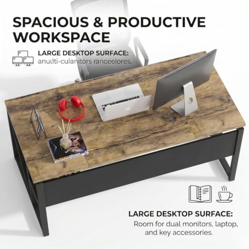 Image of FFO Nexus Executive Director Desk | Office Table | Manager Cabin Work Desk with Modesty Panel & Cable Grommet | Sturdy Metal Frame | Black Top & White Base | DIY 120x80 x75 CM DIY.